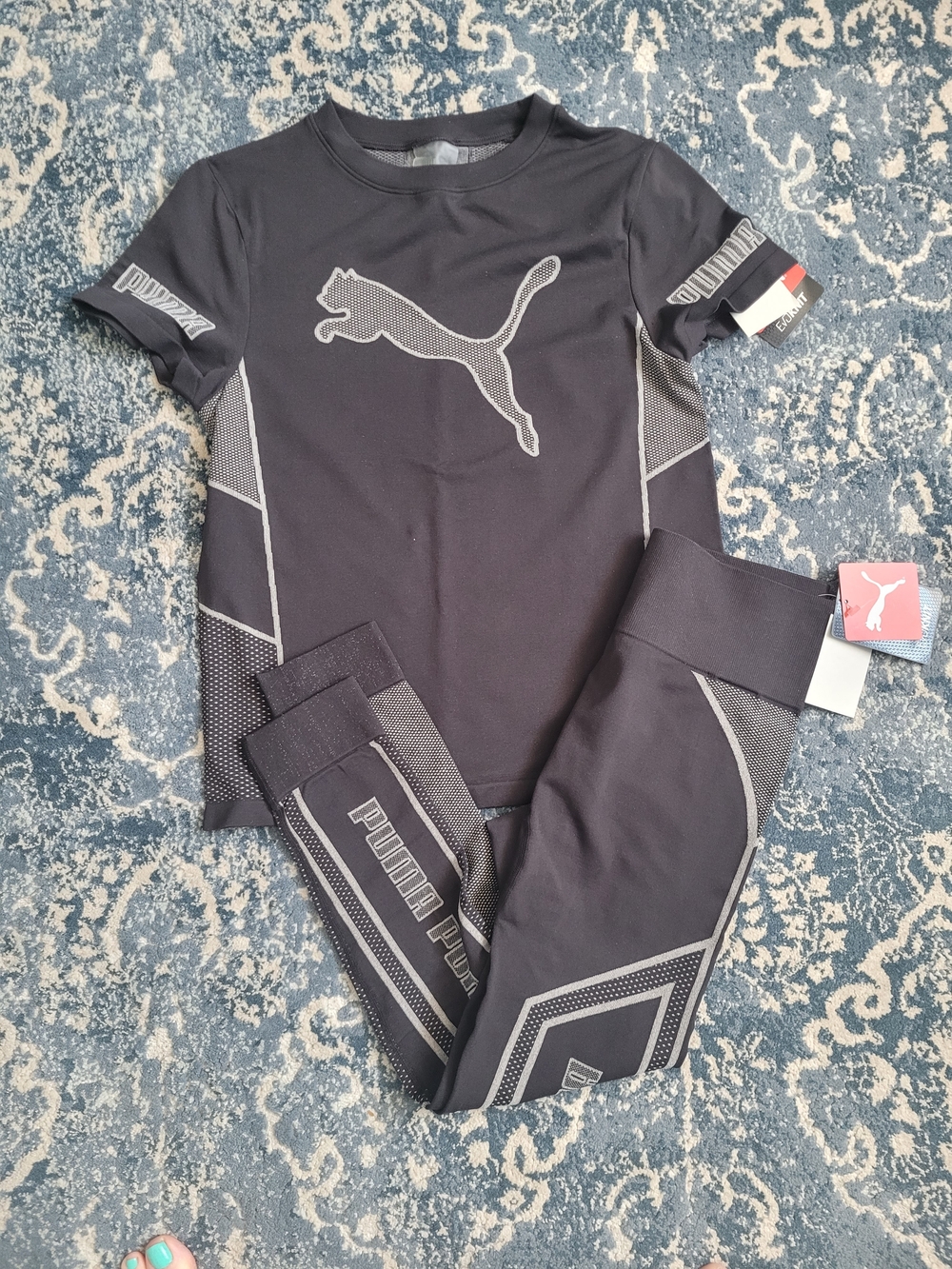 Puma Black Active Tee & Leggings Set - Logo Activewear